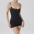Sexy black lace camisole bodysuit with adjustable straps, soft and breathable fabric. - S / Top And Bottom / Flat Corner Style / Black