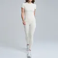 Premium slim fit cream white short sleeve yoga top and leggings fitness set for women - S / Top And Bottom / Short Sleeve + Leggings / Light Ivory