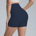 High-waisted dark blue yoga fitness shorts with peach butt lifting effect for women - S / Bottoms / Shorts / Navy Blue