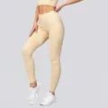 Leggings da yoga a coste senza cuciture a vita alta in colore beige per fitness - Taglia S / Pantaloni e gonne / Beige