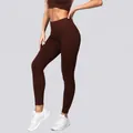 Leggings da yoga a costine senza cuciture a vita alta da donna in colore marrone caffè profondo - Taglia S / Pantaloni e gonne / Marrone scuro