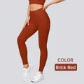 Pantalon de yoga côtelé sans couture à taille haute rouge brique pour le fitness - S / Bas / Rouge Brique