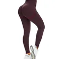 Naadloze yoga broek met hoge taille en push-up effect in donker bordeauxrood voor fitness - Bordeauxrood
