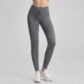 Professional high-waist ribbed drawstring yoga leggings in solid grey color for women - S / Bottoms / Gray