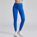 Womens high-waist ribbed yoga leggings with drawstring and hip-lifting design in royal blue - S / Bottoms / Sapphire Blue