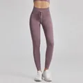 Leggings professionali da yoga a costine a vita alta con coulisse in elegante rosa polvere - colore fagiolo rosso
