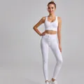 White ribbed two-piece yoga set with zip sports bra and drawstring leggings - S / Top And Bottom / Sports Bra + Leggings / White
