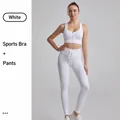 White ribbed two-piece yoga set with zip sports bra and drawstring leggings - S / Top And Bottom / Sports Bra + Leggings / White