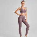 Two piece mauve ribbed yoga set featuring drawstring leggings and matching sports bra - S / Top And Bottom / Sports Bra + Leggings / Dusty Pink