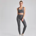 Two-piece ribbed gray yoga set featuring front-zip sports bra and drawstring leggings - S / Top And Bottom / Sports Bra + Leggings / Gray