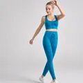 Peacock green ribbed yoga set with zip-front sports bra and drawstring high-waist leggings - S / Top And Bottom / Sports Bra + Leggings / Malachite green