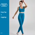 Peacock green ribbed yoga set with zip-front sports bra and drawstring high-waist leggings - S / Top And Bottom / Sports Bra + Leggings / Malachite green