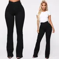 Close-up and full view of black high-waisted flared jeans with button fly and pockets - S / Bottoms / Black