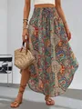 Bohemian ethnic print maxi skirt with elastic waist for summer beach vacation look - XS / Bottoms / Rainbow