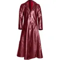 Langer bordeauxroter PU-Leder-Trenchcoat für Herren mit Reverskragen und einreihigen Knöpfen - S / Oberteile / Burgunderrot