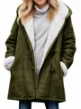 Cappotto con cappuccio verde oliva da donna con calda fodera in sherpa e alamari - Verde militare