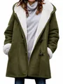 Women's olive green hooded coat with warm sherpa lining and toggle buttons detail - Army Green