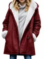 Chaqueta roja con capucha para mujer con forro de lana blanca y botones de trenca - S / Tops / Burdeos