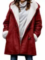 Red women's hooded jacket featuring warm white fleece lining and toggle buttons - S / Tops / Burgundy