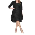 Elegant black lace two-piece dress set featuring a sheer waterfall front cardigan jacket - S / Top And Bottom / Black