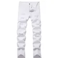 Stylish men's slim fit white denim jeans featuring multiple distressed ripped details - 38 / Bottoms / White