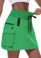 Detail view of green hiking cargo skirt with elastic waistband and utility pocket - XS / Bottoms / Verdant