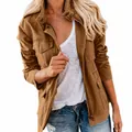 Giacca utility da donna marrone slim-fit con tasche multiple e pratica chiusura a cerniera lampo - Marrone