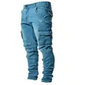 Jeans cargo da uomo slim fit in denim blu con tasche laterali e dettagli di design - Taglia S / Pantaloni e gonne / Blu scuro