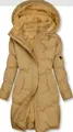 Warm women's camel hooded puffer jacket with thick fleece lining and large side pockets - S / Tops / Yellow