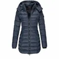 Giacca imbottita con cappuccio da donna media lunghezza blu navy con cerniera lampo - Taglia S / Top / Blu navy