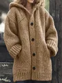 Gilet en maille épaisse kaki avec capuche pour femme pour les saisons automne et hiver - S / Hauts / Kaki