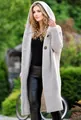 Stylish long hooded chunky knit cardigan sweater for women in a neutral beige color - S / Tops / Beige