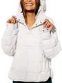 Chaqueta acolchada blanca con capucha y dobladillo redondeado para mujer en estilo de moda - Blanco