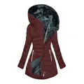 Parka de invierno entallada color vino con capucha, forro de pelo sintético y cremalleras - S / Tops / Burdeos