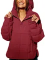 Sudadera con capucha acolchada burdeos para mujer con botones a presión y dobladillo curvo - Burdeos