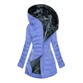 Parka de invierno con capucha para mujer, corte entallado y forro de piel sintética azul - S / Tops / Azul zafiro con forro negro