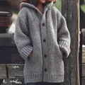 Oversized gray chunky knitted hooded cardigan sweater for women, casual autumn winter style - S / Gray