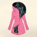Chaqueta de invierno rosa brillante con capucha para mujer y cálido forro de pelo - S / Tops / Rosa