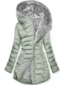 Giaccone invernale da donna verde salvia con cappuccio e fodera in pelliccia sintetica. - Taglia S / Top / Verde chiaro