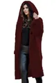 Elegant wine red mid-length hooded knitted cardigan sweater coat for women, casual autumn style - Burgundy