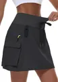 Black women's outdoor hiking cargo tennis skirt with high waist elasticity detail - XS / Bottoms / Black