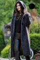 Warm charcoal grey long hooded knit cardigan sweater for women's autumn winter style - Dark Gray