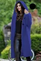 Women's royal blue long hooded knitted cardigan with buttons for autumn and winter - S / Tops / Blue