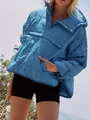Fashionable blue quilted hooded pullover anorak jacket with round hem and long sleeves - Blue