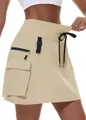 Women's khaki hiking utility skirt with elastic waist and cargo pockets - XS / Bottoms / Apricot