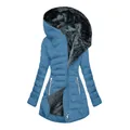 Abrigo de invierno azul para mujer con capucha, corte ajustado y forro polar negro - 3XL / Tops / Azul