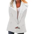 Stylish women's mid-length winter coat featuring a cozy white plush lapel in light grey solid color - White