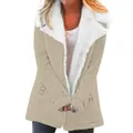 Women's stylish khaki mid-length winter coat featuring a soft white fleece lapel collar - Apricot
