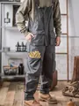 Men's vintage gray workwear bib pants with multi-pocket design and loose fit style - XS / Top And Bottom / Gray