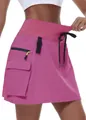 Jupe-short de randonnée taille haute rose vif pour femme avec de grandes poches - Rose rouge